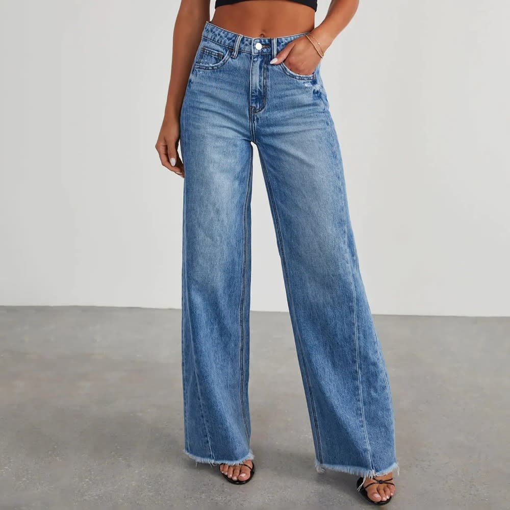 2024 New High Waisted Y2k Straight Denim Pants for Women, Korean Fashion Wide Leg Trousers